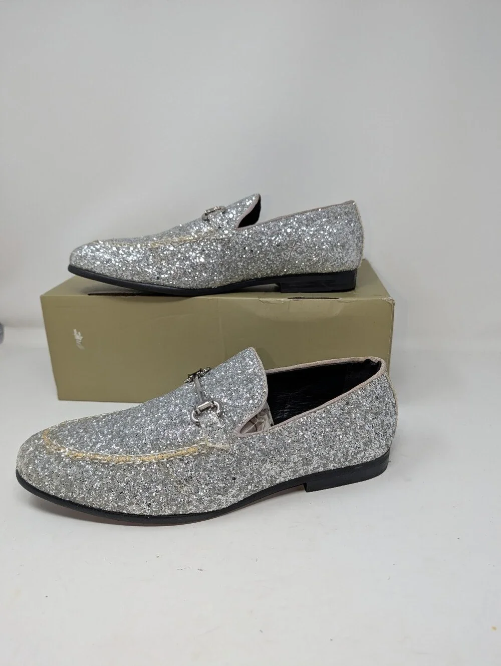 Bravo! Dress Shoe PROM-2 Slip On Loafers Disco Metallic Glitter Silver 10.5 M